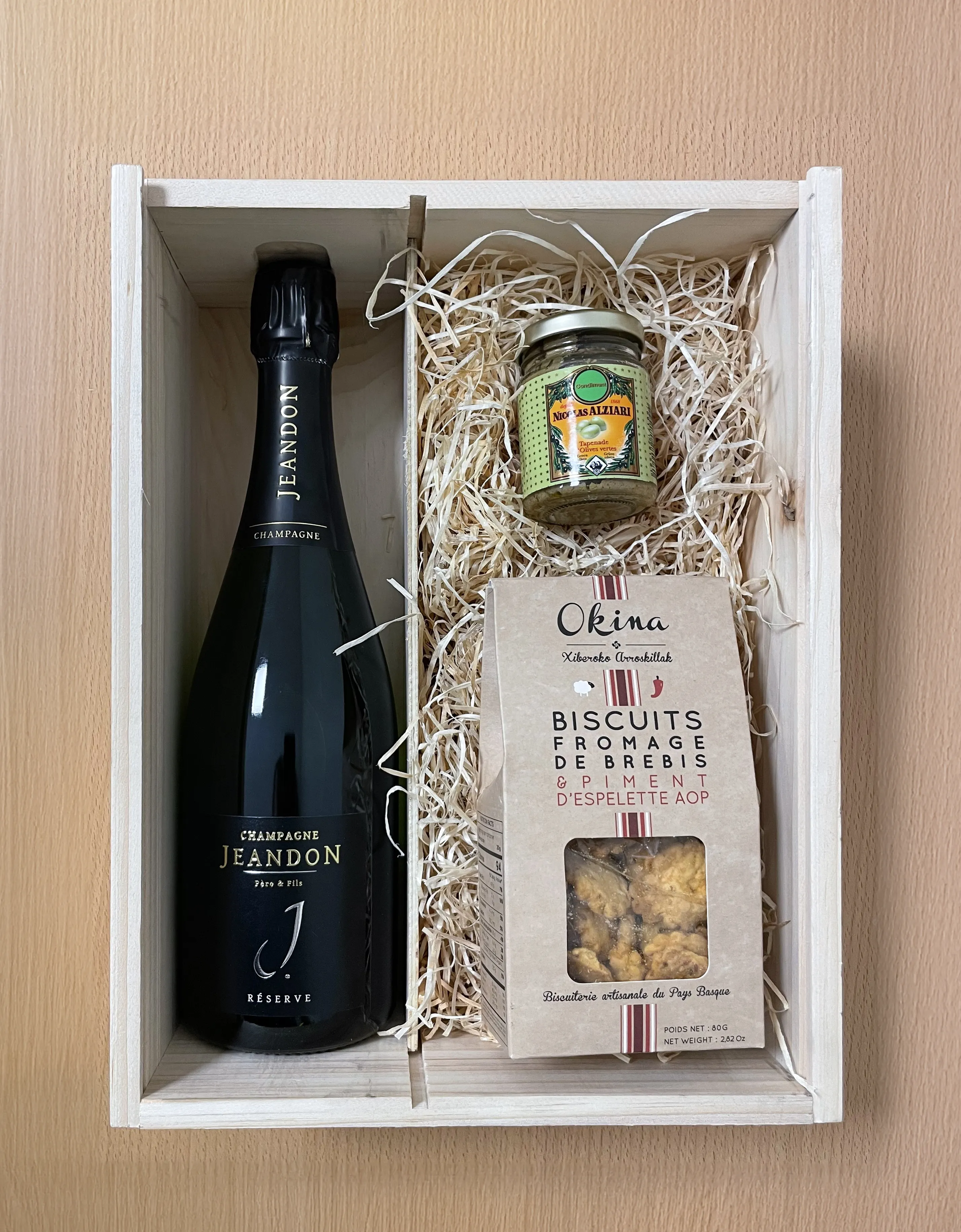 Calage coffret cadeau client séparation bois