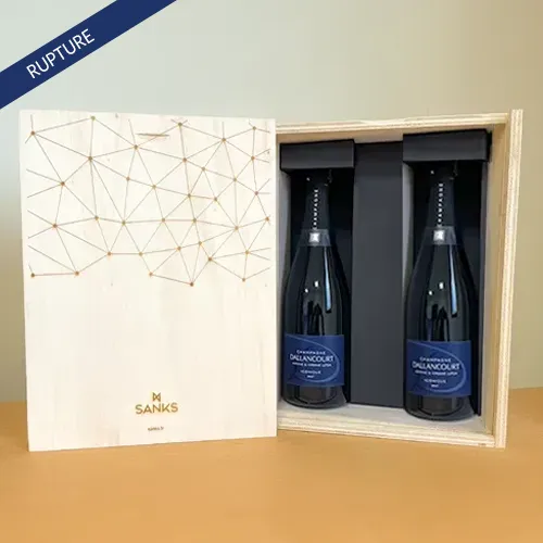 Coffret champagne bois pré packagé SANKS 2 bouteilles