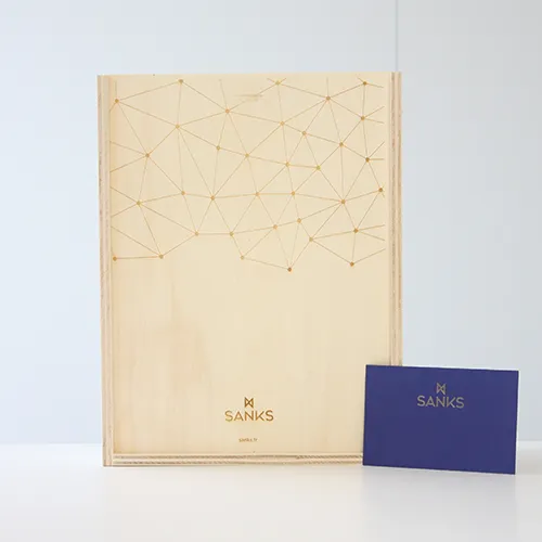 Coffret champagne bois pré packagé SANKS 2 bouteilles fermé