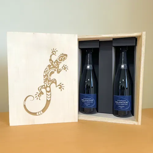 Coffret champagne personnalisé matière bois deux bouteilles