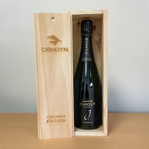 Coffret champagne personnalisé matière bois une bouteille SANKS