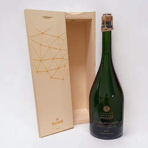 Coffret champagne personnalisé matière Magnum gravure bois