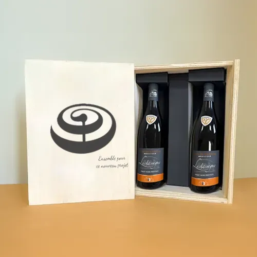 Coffret vin deux bouteilles personnalisé en bois