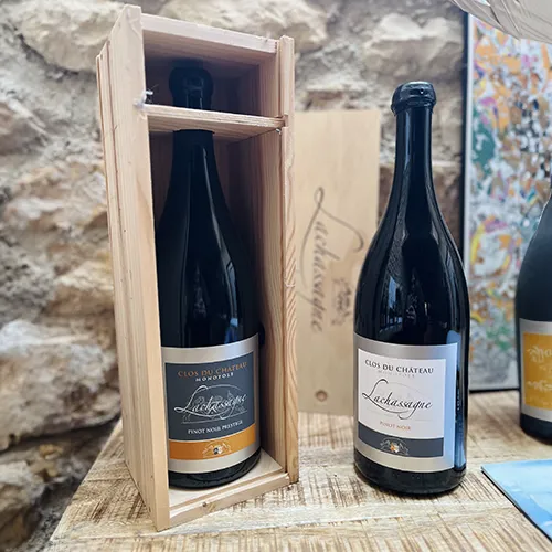 Coffret vin bois magnum ouvert