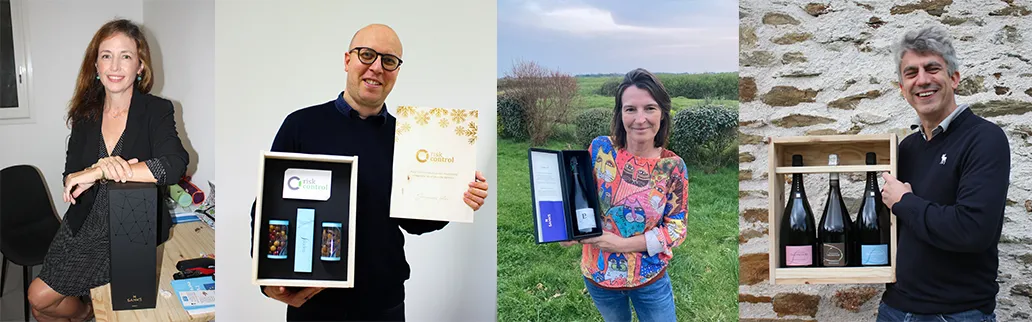 Clients avec coffrets champagne personnalisés