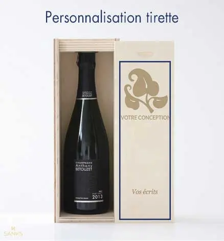 Coffret bois une bouteille avec personnalisation de la tirette