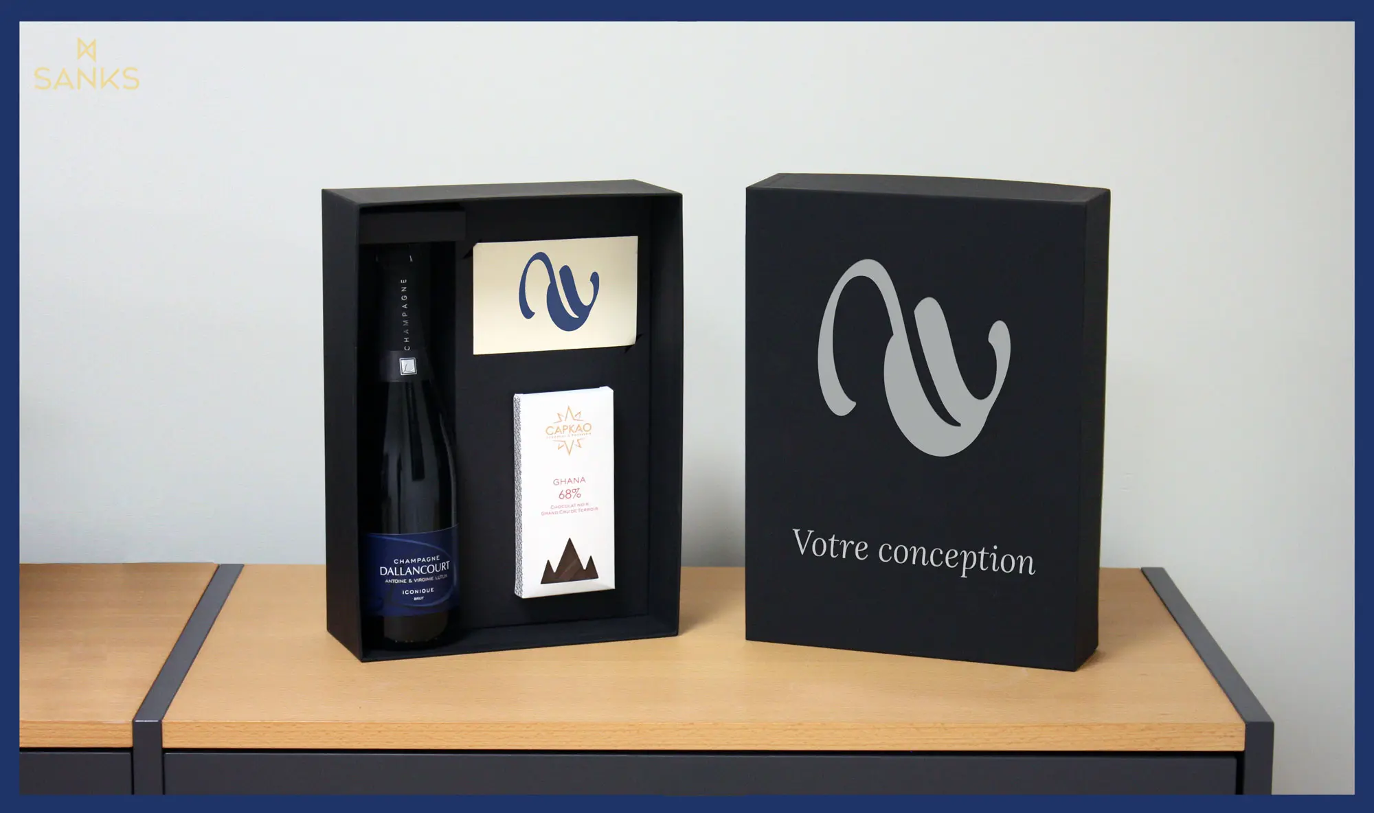 Coffret premium personnalisé champagne et chocolat